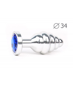 Втулка анальная SILVER PLUG MEDIUM (серебряная), L 80 мм D 34 мм, вес 90г, цвет кристалла синий арт. AS-13-M